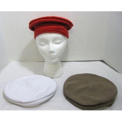 Lot of 3 's Crochet Knit Beret Beanie Cap Brown/Tan  White  & Red Skiing   eb-96363536
